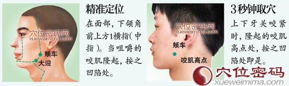 颊车穴的准确位置及取穴方法示范图